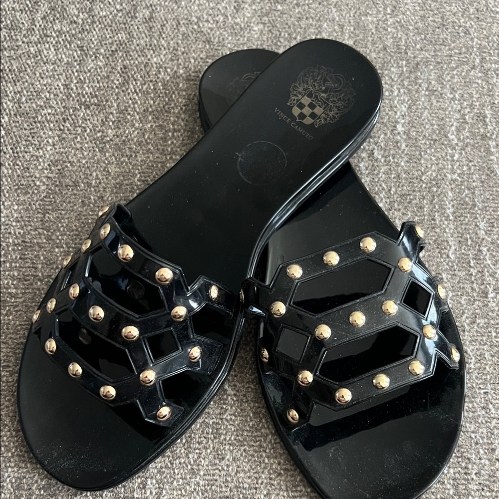 Vince Camuto Black and Gold Studded Sandals